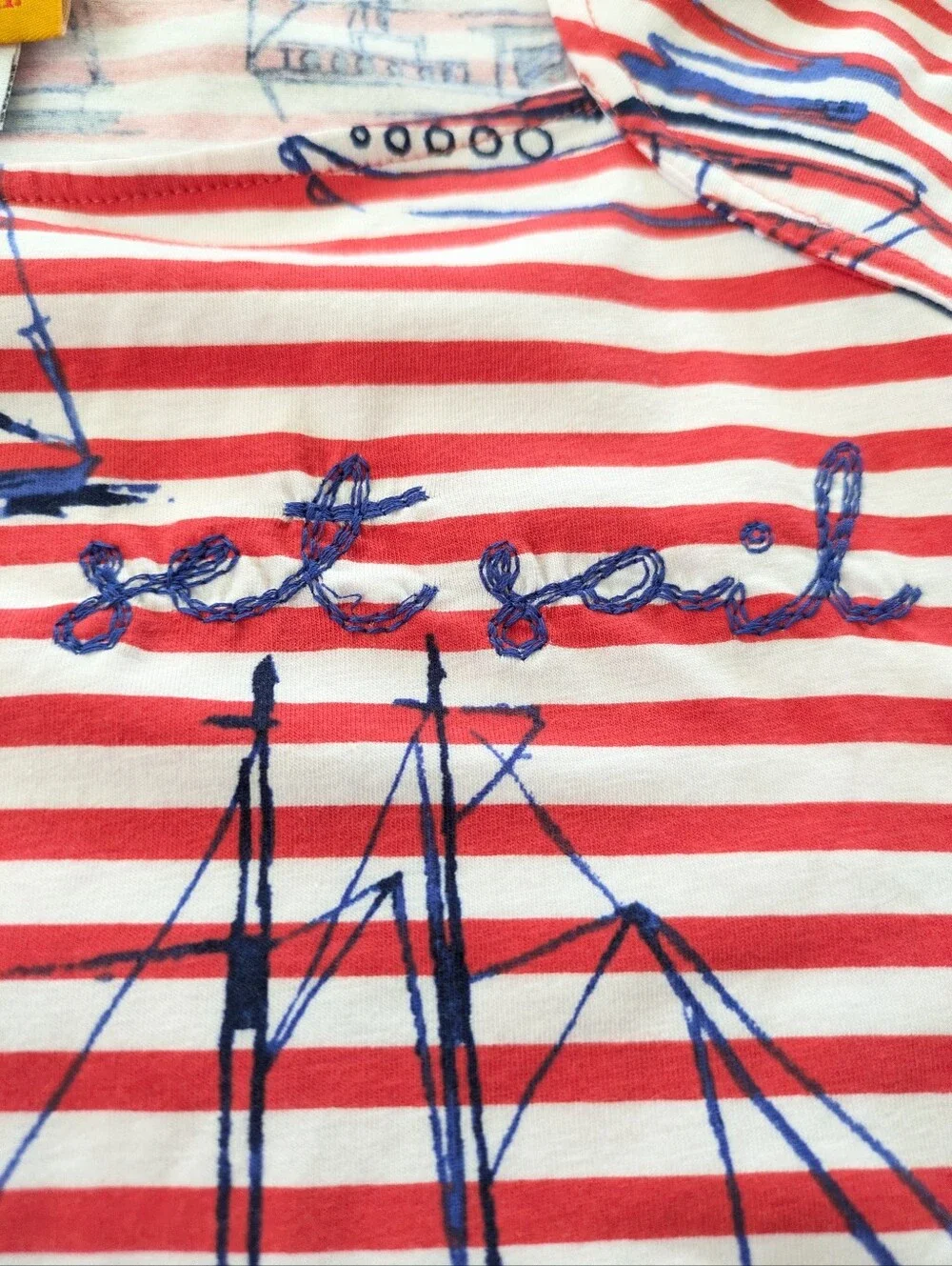 Red White Striped Nautical Top Sailing Coastal Embroidered Size L